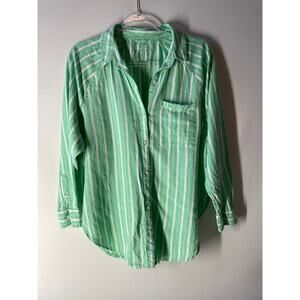 Aerie Pool to Party Celebrity Green Striped Linen Blend Cover Up Shirt Size XS